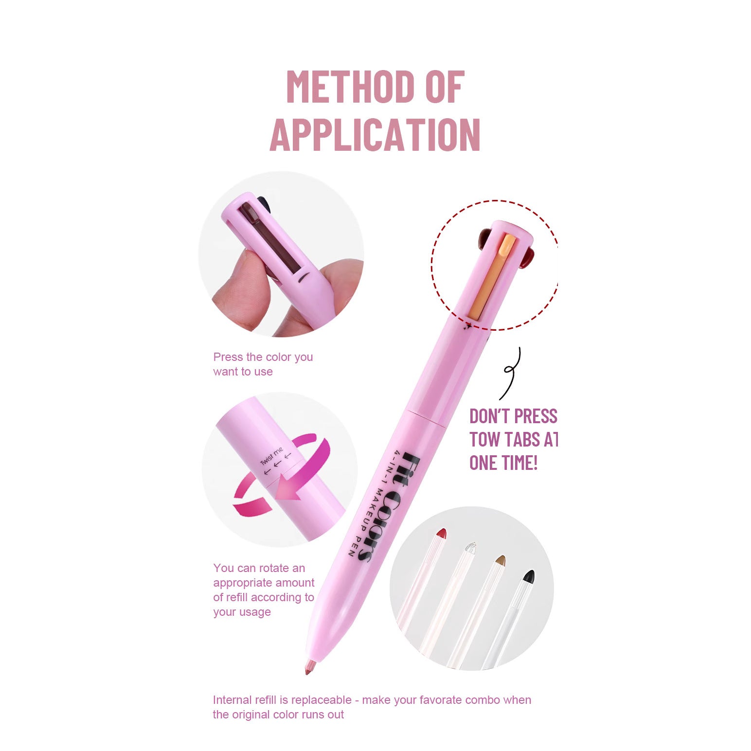 Four-in-one multi-functional portable makeup pen